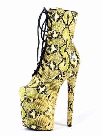 Paaldansschoenen Dames Python Lace Up Platform Sky High Heel Enkellaarzen Geel