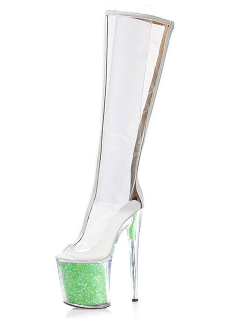 Paaldansschoenen Dames Sexy Clear Exotische Hakken Glitter Platform - Groen