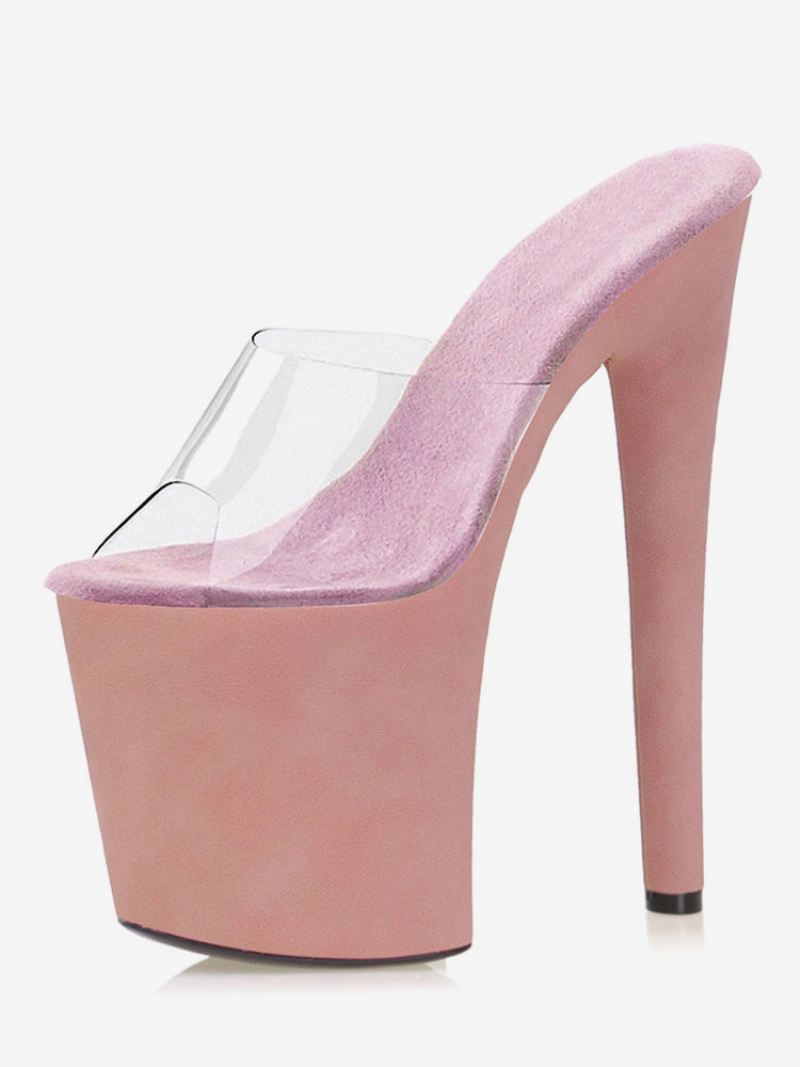 Paaldansschoenen Dames Sexy Clear Exotische Hakken Platform Sky High Heels Mule Abrikoos - Roze