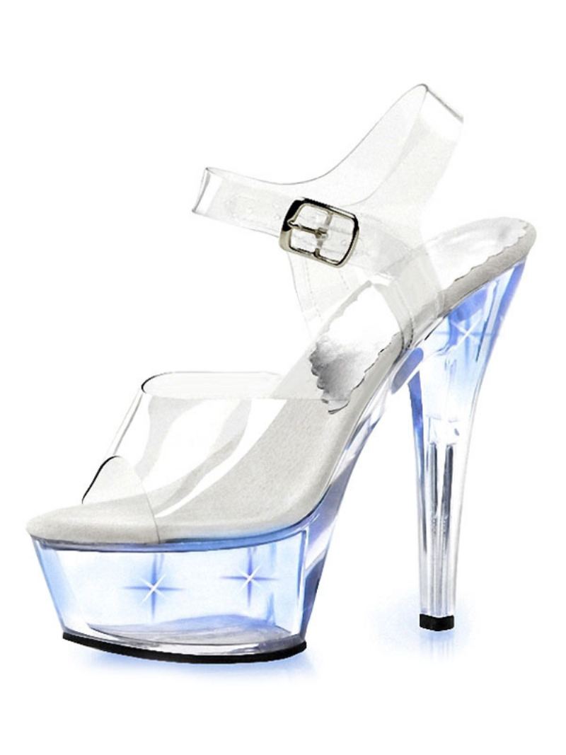 Paaldansschoenen Dames Sexy Clear Exotische Hakken Platform Stiletto Heel Sandalen Met Led-verlichting - Blauw