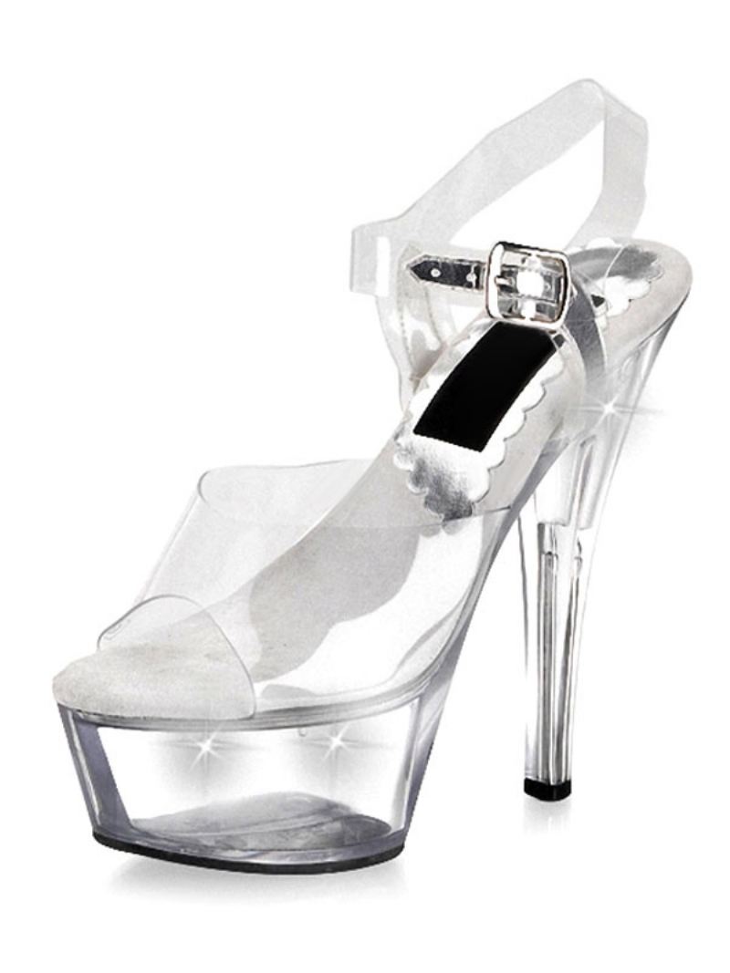 Paaldansschoenen Dames Sexy Clear Exotische Hakken Platform Stiletto Heel Sandalen Met Led-verlichting - Wit