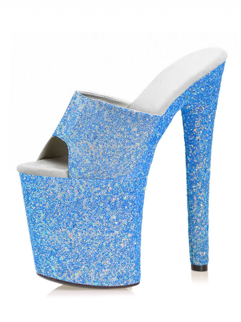 Paaldansschoenen Dames Sexy Glitter Exotische Hakken Platform Sky High Heels Mule Roze - Diepblauw