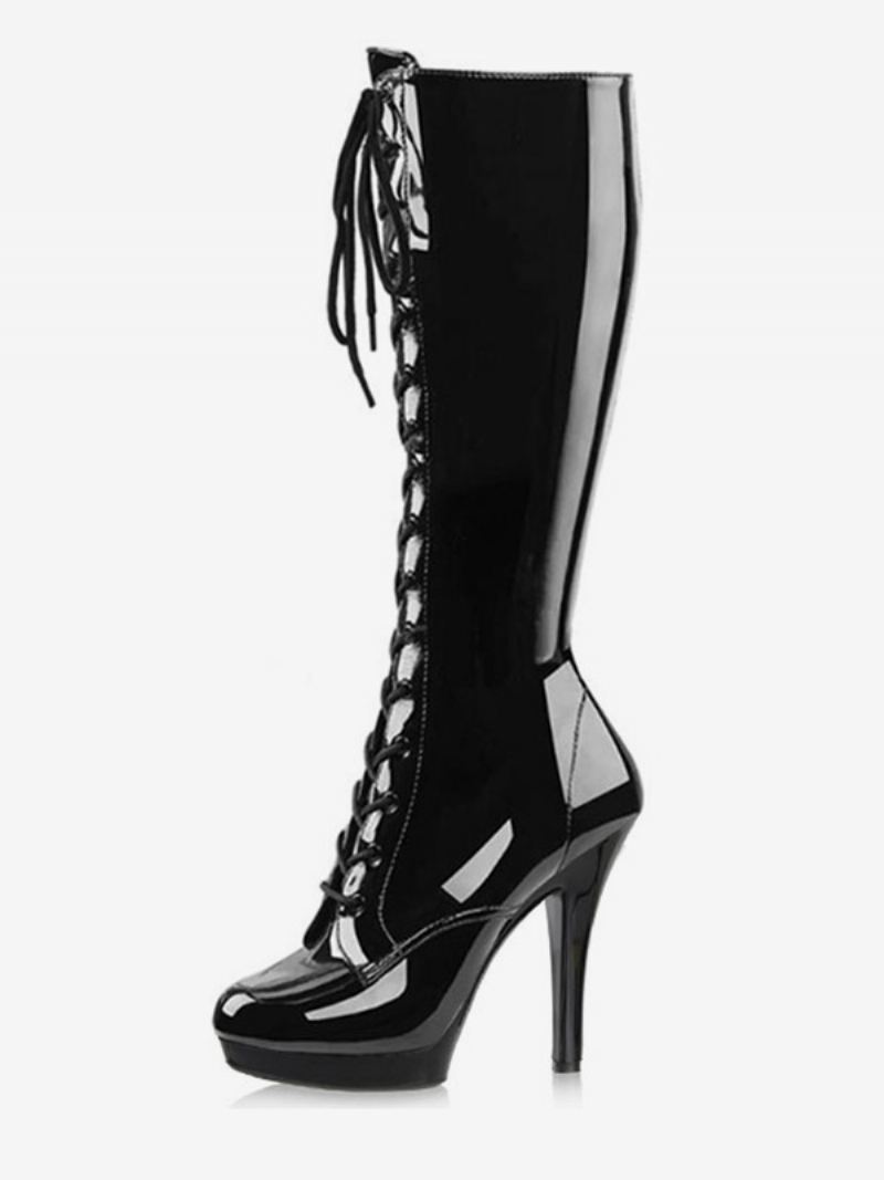 Paaldansschoenen Dames Sexy Lace Up Platform Stiletto Hak Knielaarzen