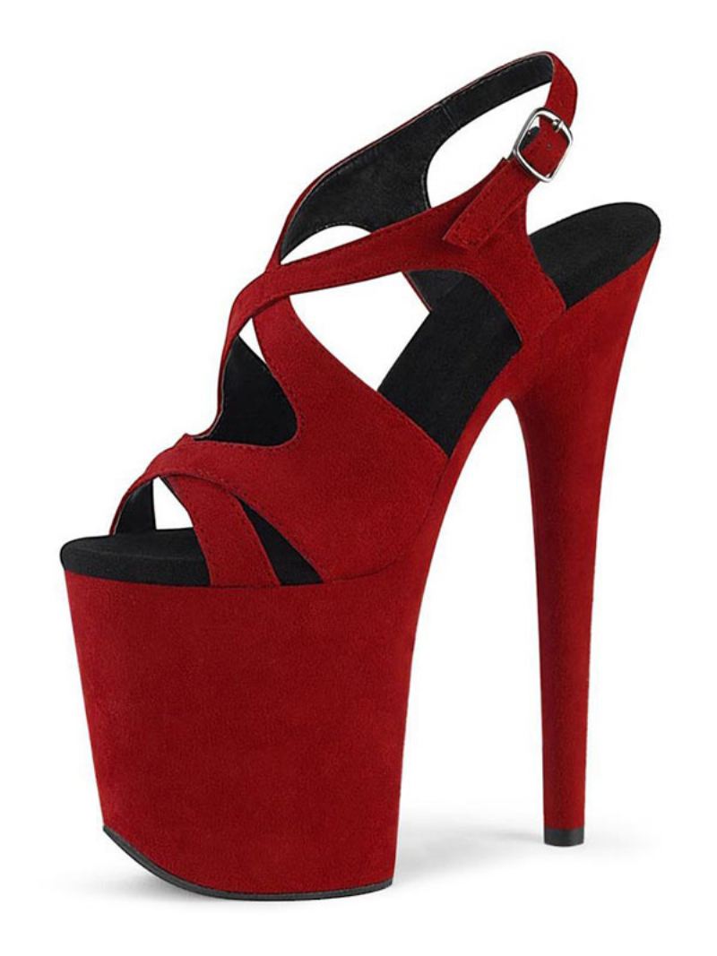 Paaldansschoenen Dames Sexy Platform Exotische Hakken Rood Suède