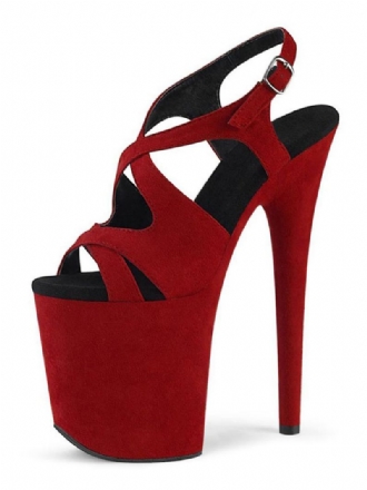 Paaldansschoenen Dames Sexy Platform Exotische Hakken Rood Suède