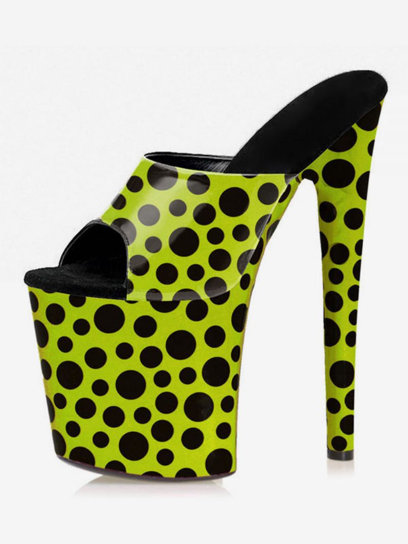 Paaldansschoenen Dames Sexy Platform Sky High Stiletto Heel Muiltjes Mosterd Stippen