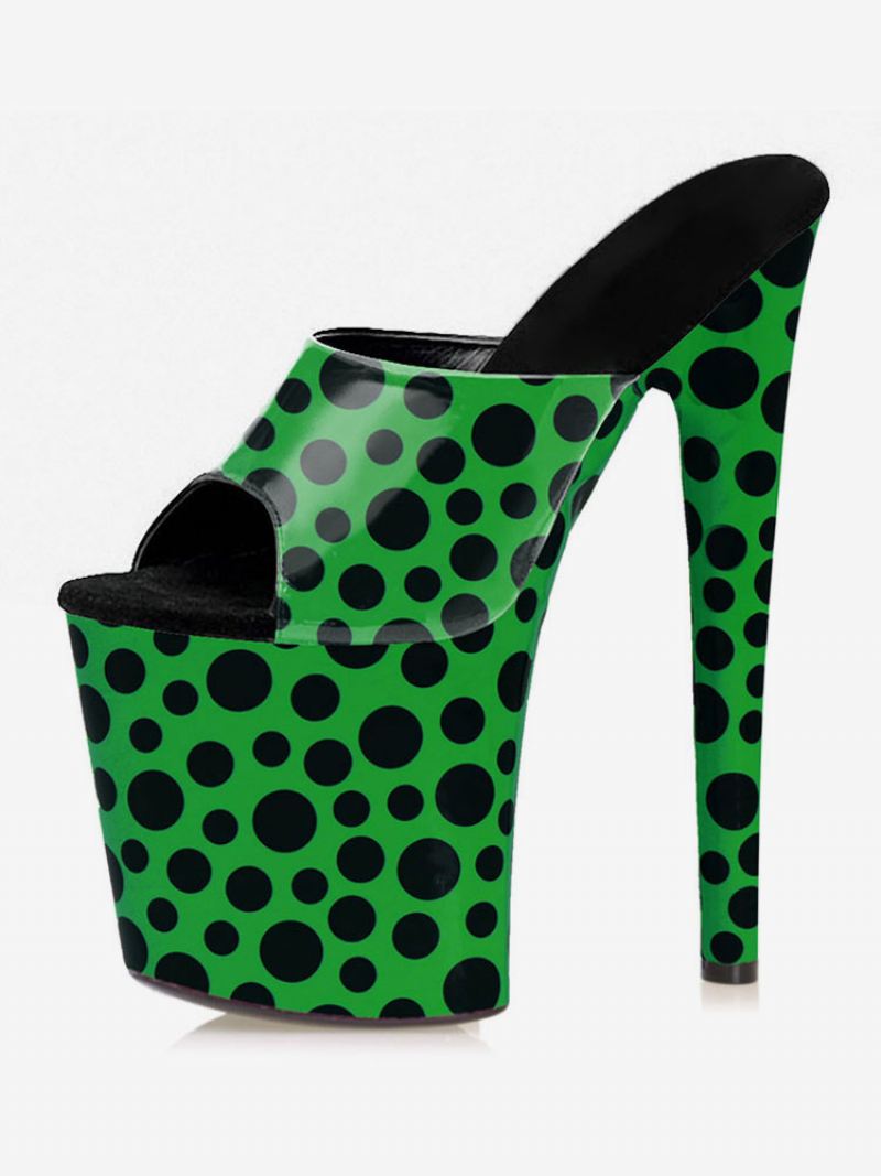 Paaldansschoenen Dames Sexy Platform Sky High Stiletto Heel Muiltjes Mosterd Stippen - Groen