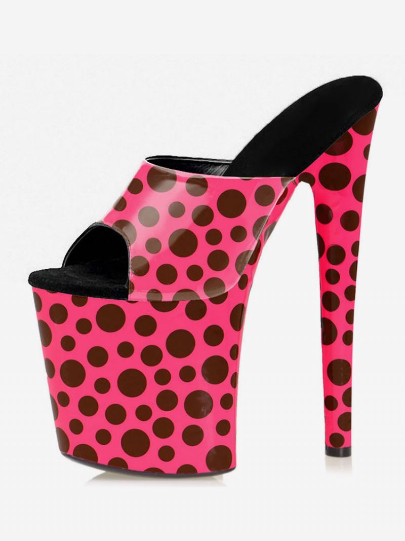 Paaldansschoenen Dames Sexy Platform Sky High Stiletto Heel Muiltjes Mosterd Stippen - Perzik