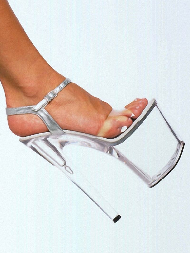 Paaldansschoenen Dames Sexy Sandalen Wit Pvc Bovenwerk Open Teen Naaldhak Sky Hoge Hak Enkelbandje Hakken Stripper Schoenen - Zilver