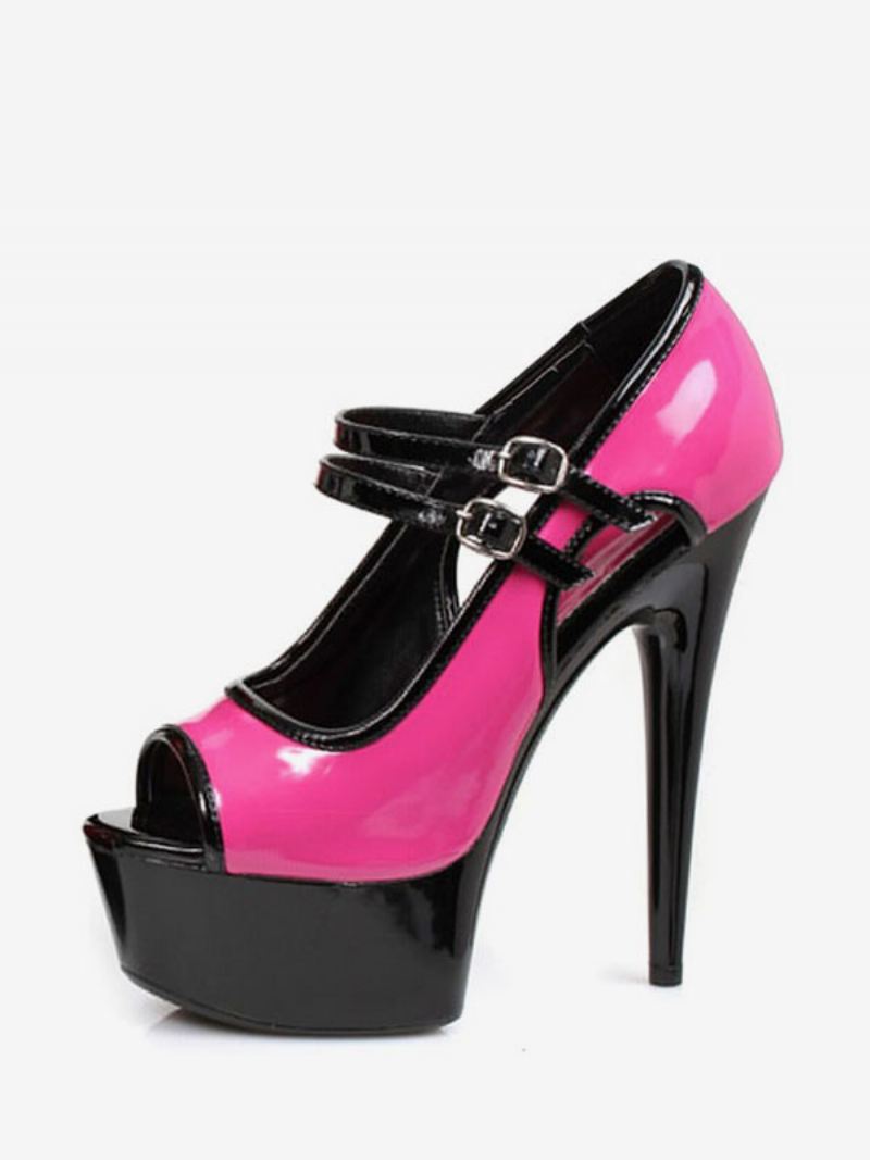 Paaldansschoenen Sexy Hoge Hakken Dames Platform Peep Toe Gesp Detail Pompen Stripper Schoenen