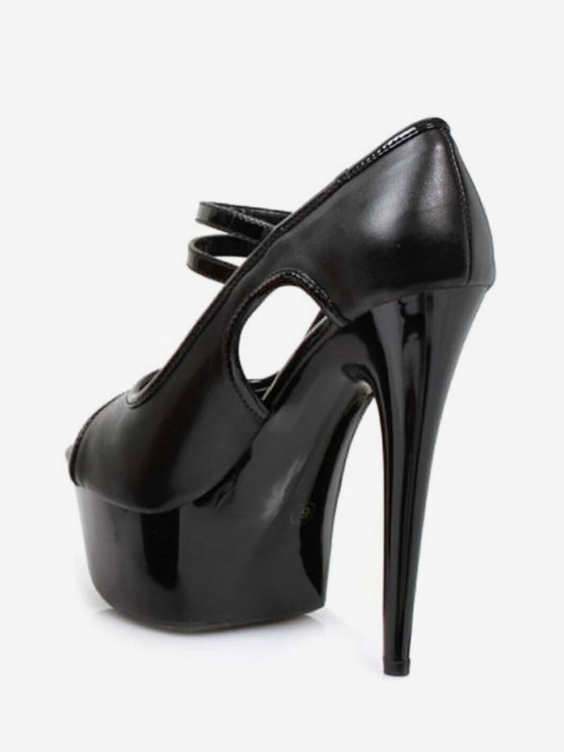 Paaldansschoenen Sexy Hoge Hakken Dames Platform Peep Toe Gesp Detail Pompen Stripper Schoenen - Zwart