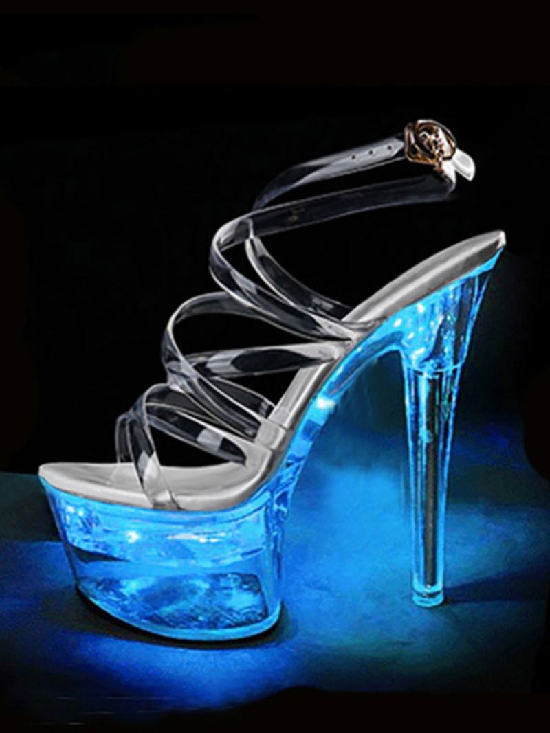 Paaldansschoenen Sexy Sandalen Dames Ombre Pvc Bovenste Open Teen Kegelhak Sky Hoge Hak Enkelbandje Hakken Stripper Schoenen - Licht Hemelsblauw