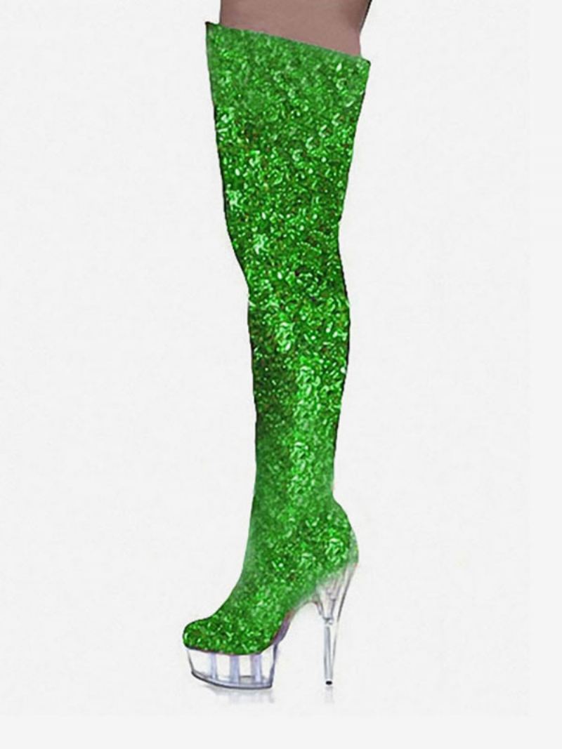 Paaldansschoenen Sparkly Stripper-schoenen Dames Platform-naaldhak-overknee-laarzen - Groen