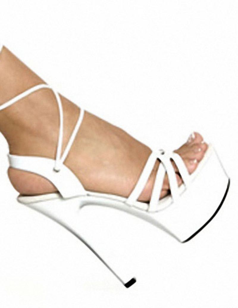 Pole Dance Schoenen Open Teen Lederen Backless Uitgesneden Dames Platform Sandalen Stripper - Wit