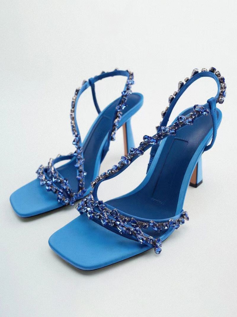 Sandalen Met Hoge Hak Blauw Pu-leer Galaschoenen Kralen Dames Homecoming-schoenen