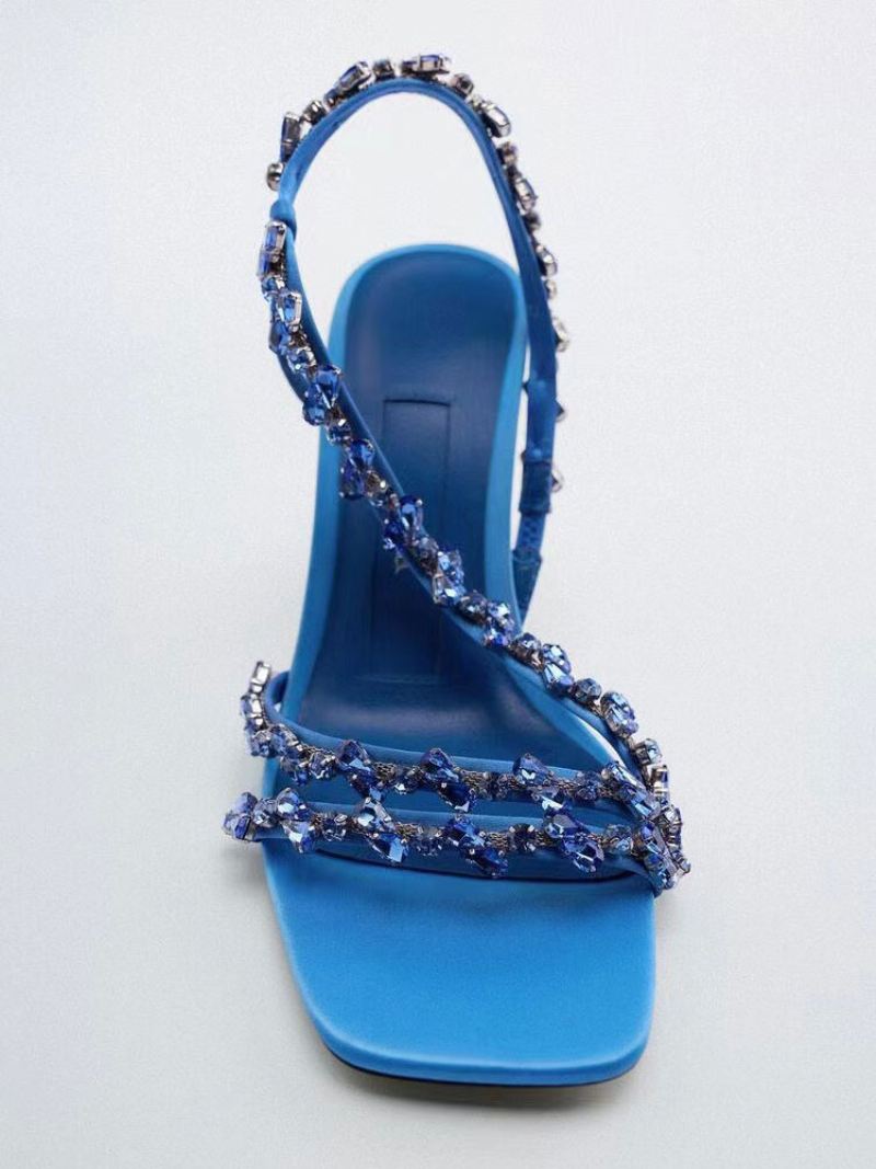 Sandalen Met Hoge Hak Blauw Pu-leer Galaschoenen Kralen Dames Homecoming-schoenen - Blauw