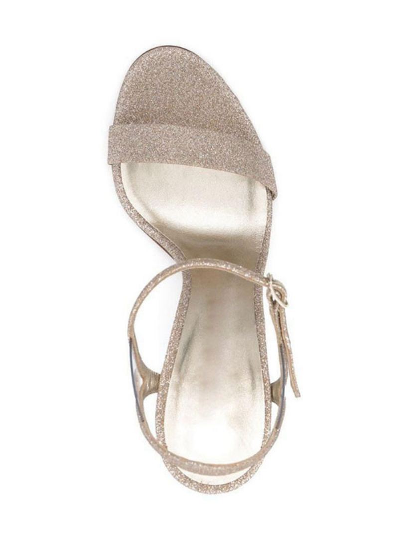 Sandalen Met Hoge Hak Champagne Glitter Galaschoenen Dames Stilettohak Feestschoenen - Champagne