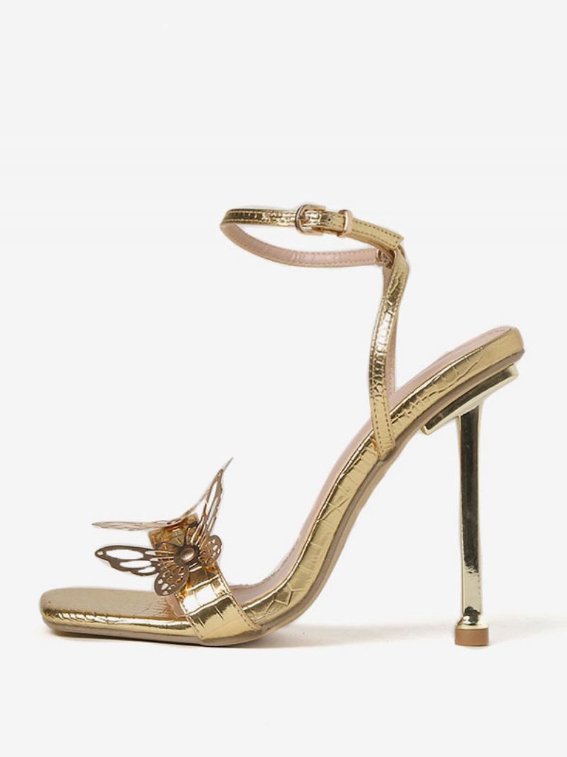 Sandalen Met Hoge Hak Goud Pu-leer Galaschoenen Vierkante Neus Damesfeestschoenen - Goud