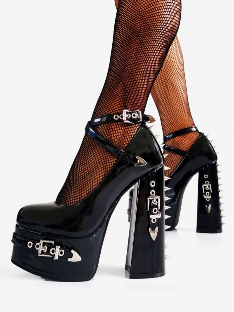 Sexy Hoge Hakken Dames Lpunk-pumps Met Zwart Metalen Detail