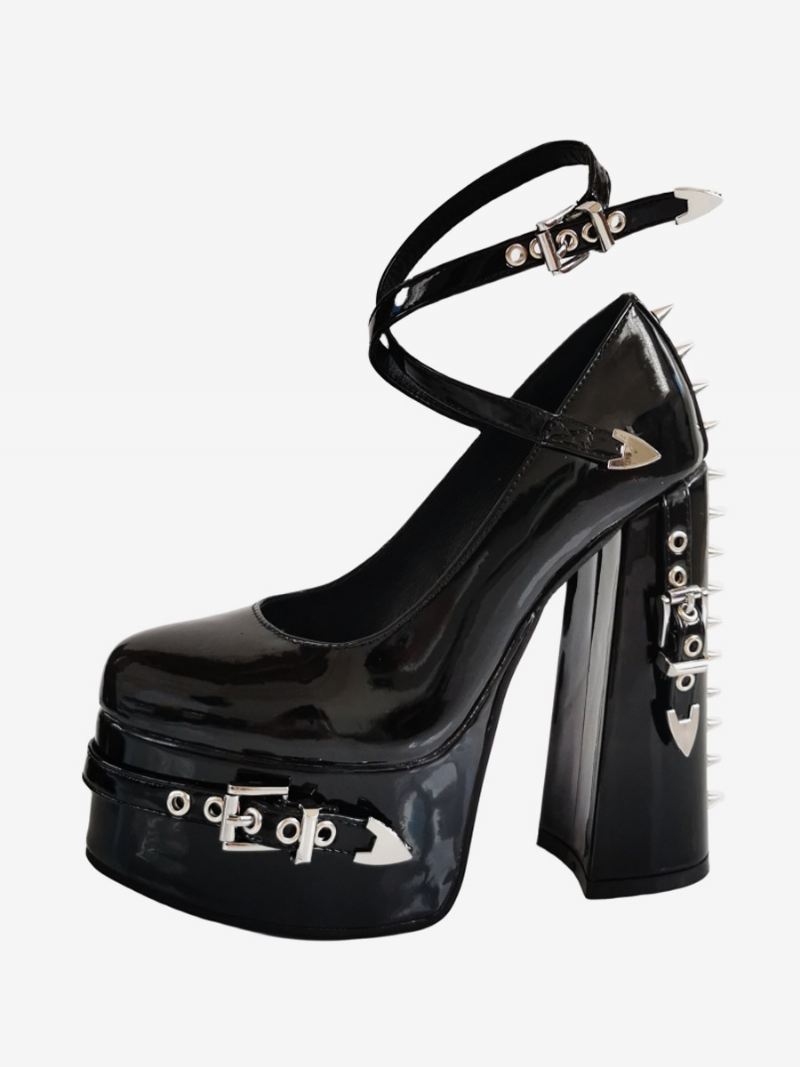 Sexy Hoge Hakken Dames Lpunk-pumps Met Zwart Metalen Detail - Zwart