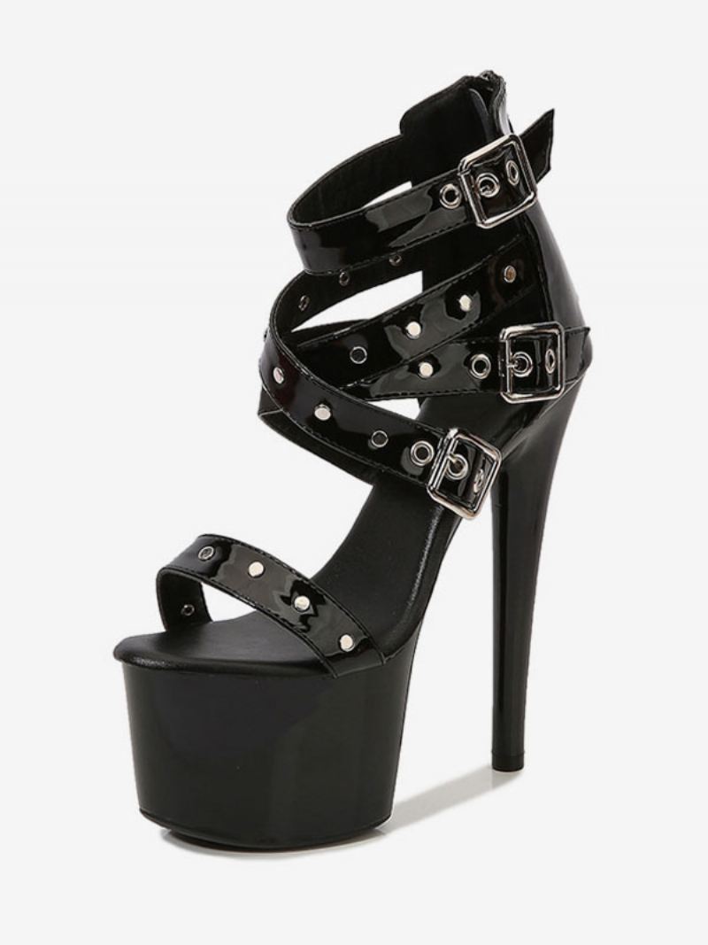 Sexy Pleaser-laarzen Dames Zwart Platform Met Bandjes Hoge Hak Paaldansschoenen - Zwart