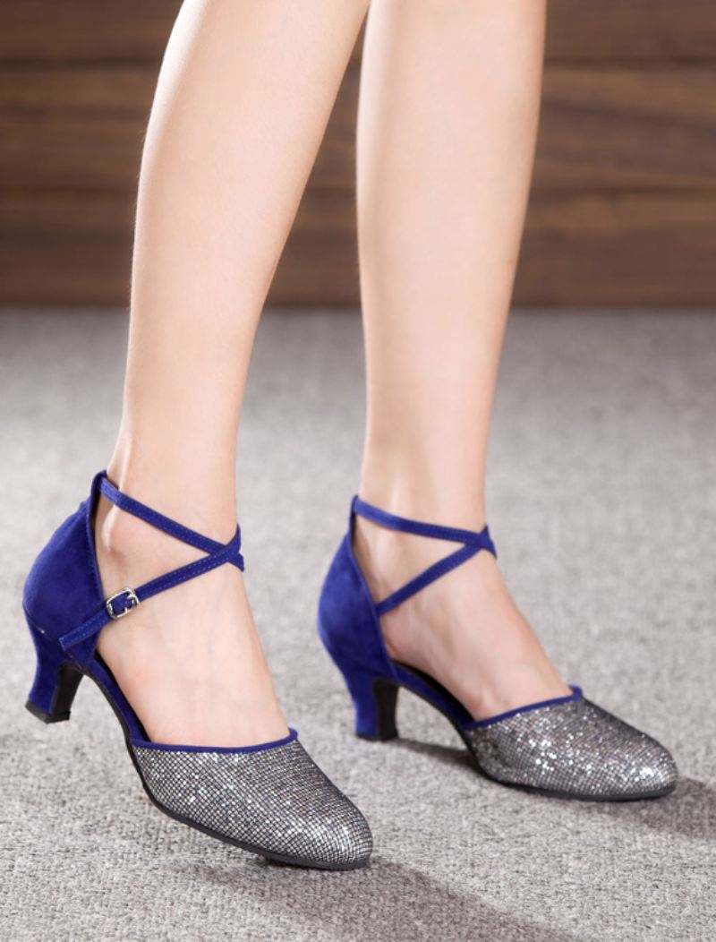 Veelkleurige Danssandalen Met Glitterhakken Dames - Blauw