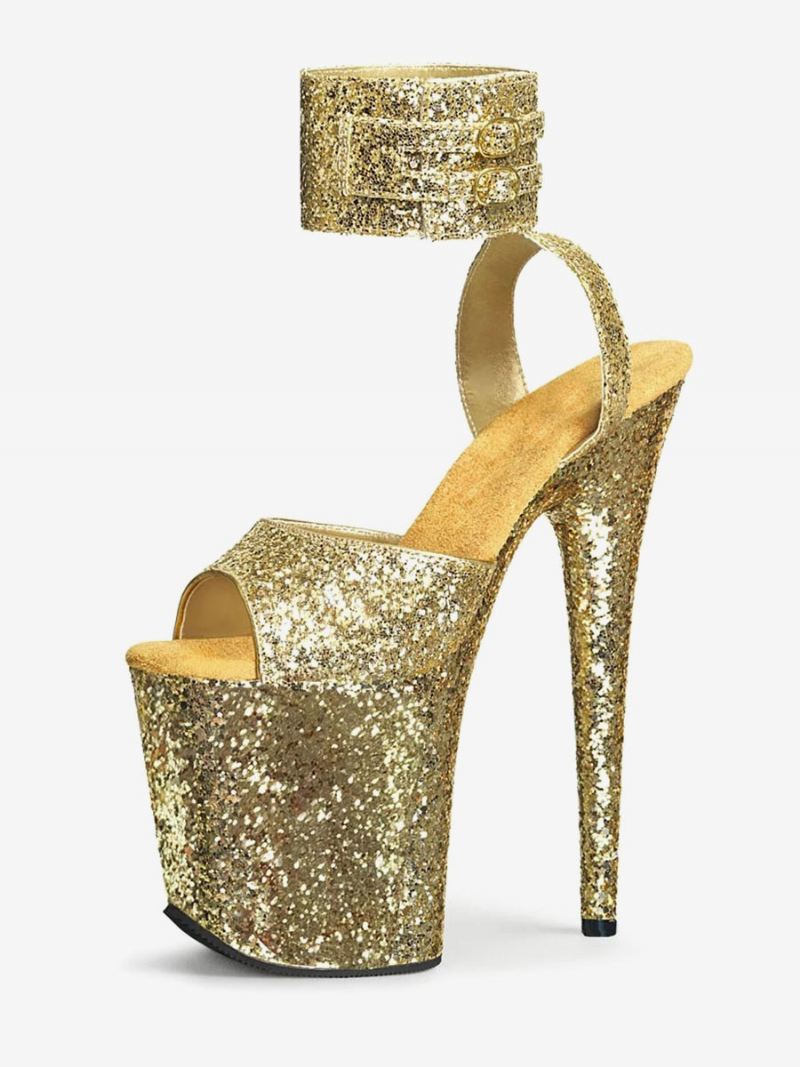 Vrouwen Paaldansschoenen Hoge Hak Sexy Sandalen Hazel Leer Peep Toe Stiletto Schoenen Stripper - Goud