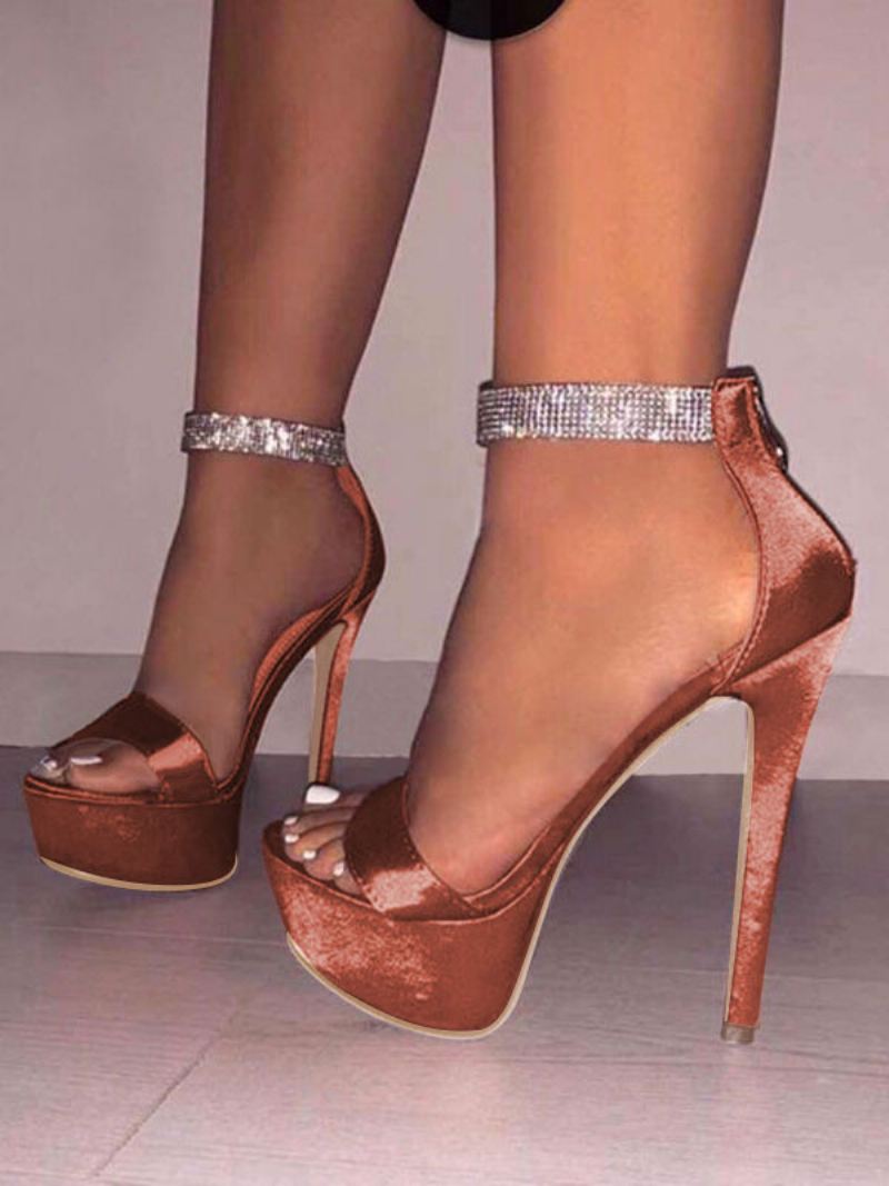 Vrouwen Sexy Hoge Hakken Satijnen Platform Open Teen Strass Sandalen