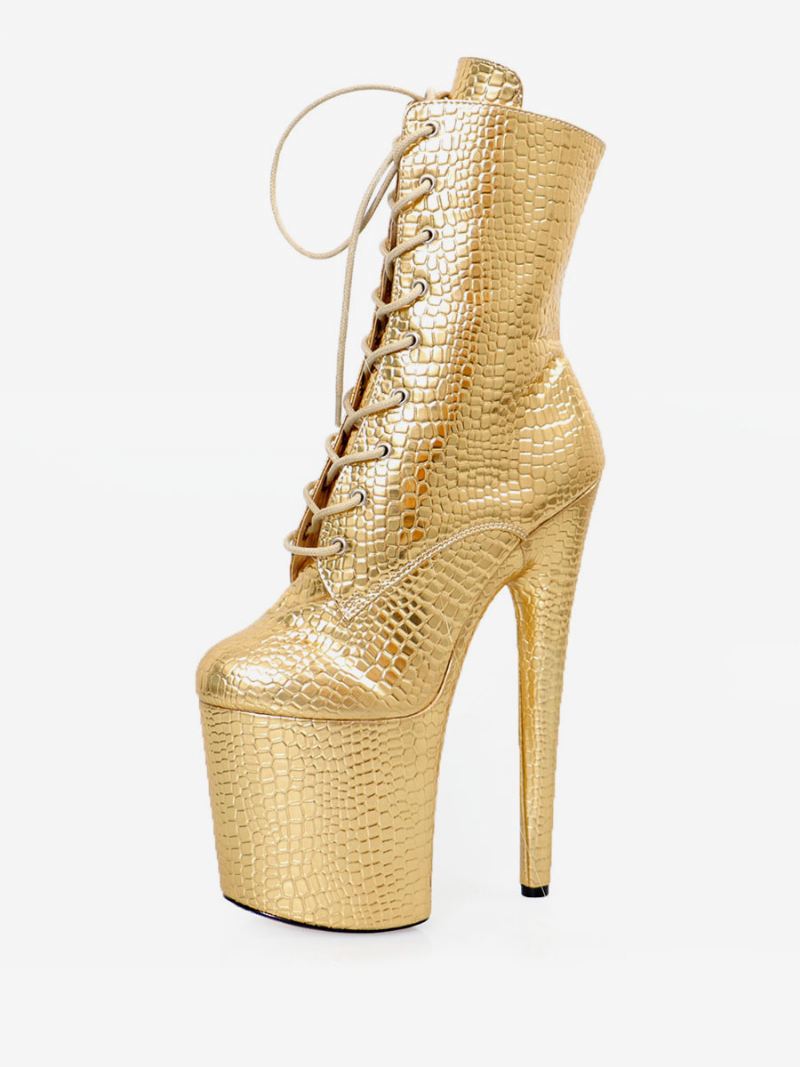 Vrouwen Sexy Laarzen Peep Toe Veterschoenen Stippel Naaldhak Rave Club Gouden Stripper Hakken