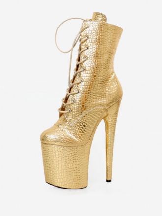 Vrouwen Sexy Laarzen Peep Toe Veterschoenen Stippel Naaldhak Rave Club Gouden Stripper Hakken