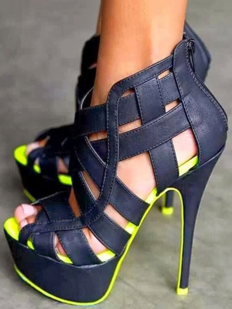 Vrouwen Sexy Schoenen Hoge Hak Sandalen Platform Peep Toe Uitgesneden Sandaal Met Bandjes - Geel Groen