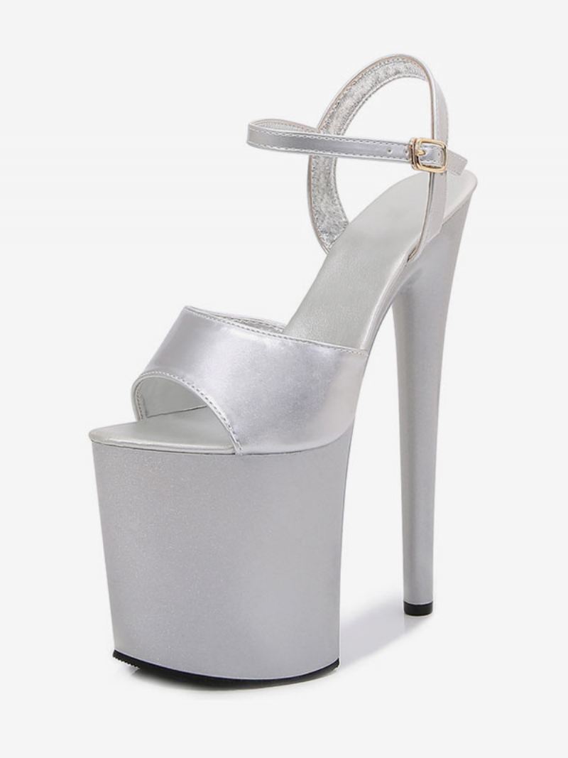 Witte Paaldansschoenen Dames Sexy Platformsandalen Met Hoge Hak - Zilver