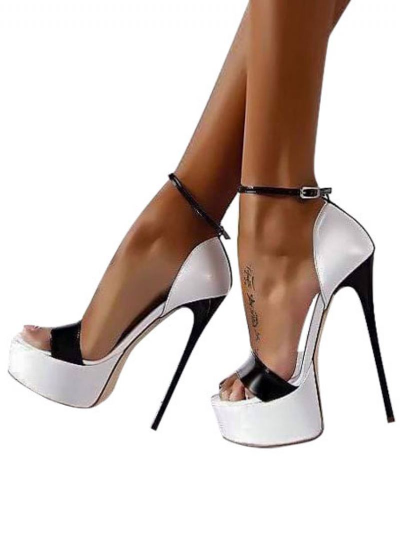 Witte Sexy Schoenen Dames Open Teen Platform Hemel Hoge Enkelband Sandaal Hak Sandalen