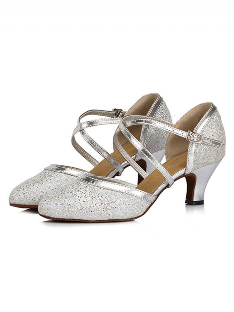 Zilveren Dansschoenen Glitter Puntschoen Criss Cross Latin Dames Salsa - Zilver