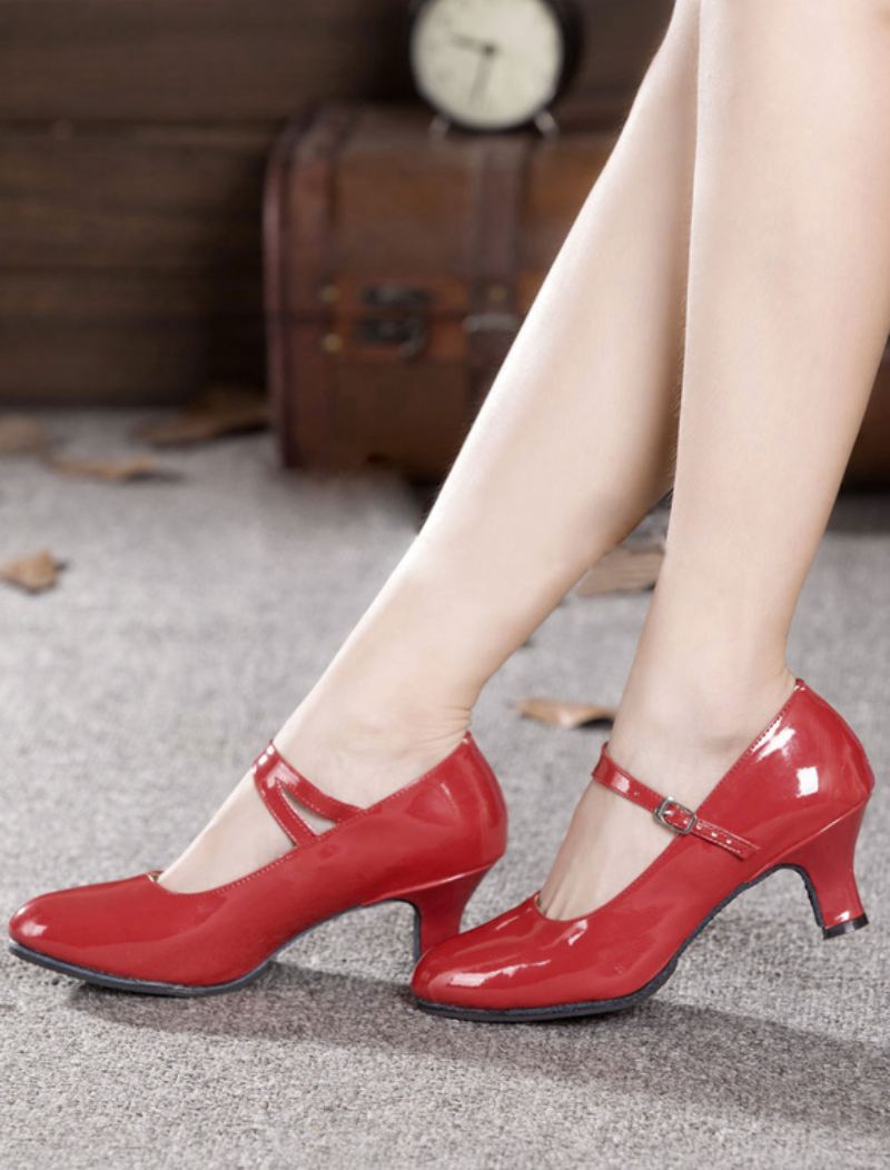 Zwarte Dansschoenen Dames Ballroom Schoenen Ronde Neus Latin - Rood