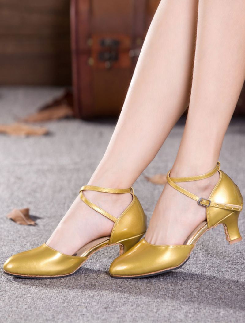 Zwarte Dansschoenen Vrouwen Ronde Neus Criss Cross Tango Latin - Goud