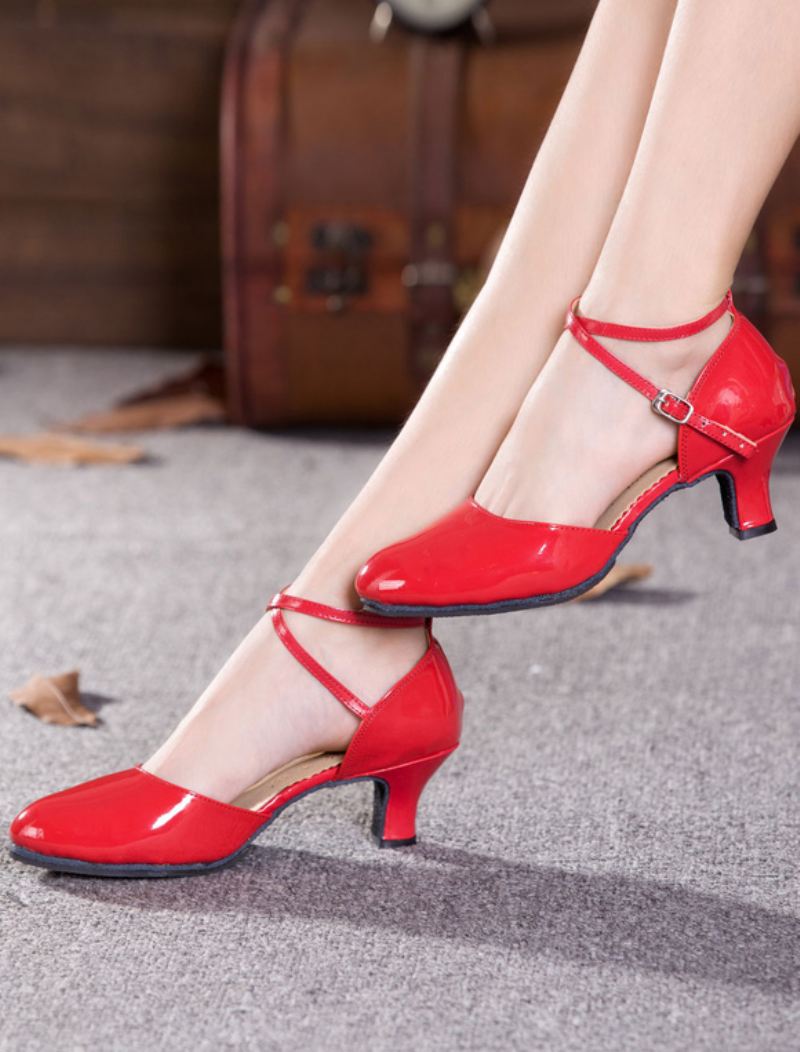 Zwarte Dansschoenen Vrouwen Ronde Neus Criss Cross Tango Latin - Rood