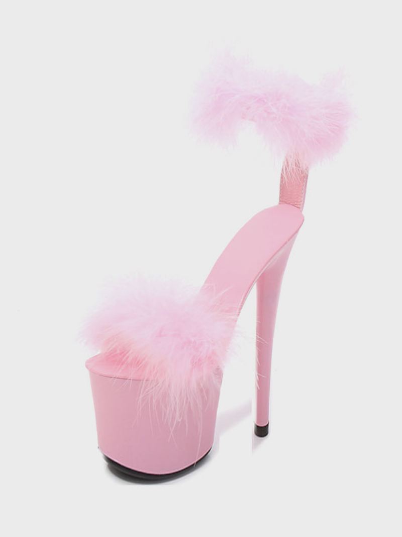 Zwarte Pleaser-laarzen Dames Sexy Platformdansschoenen Met Hoge Hak Kunstveerdetail - Roze