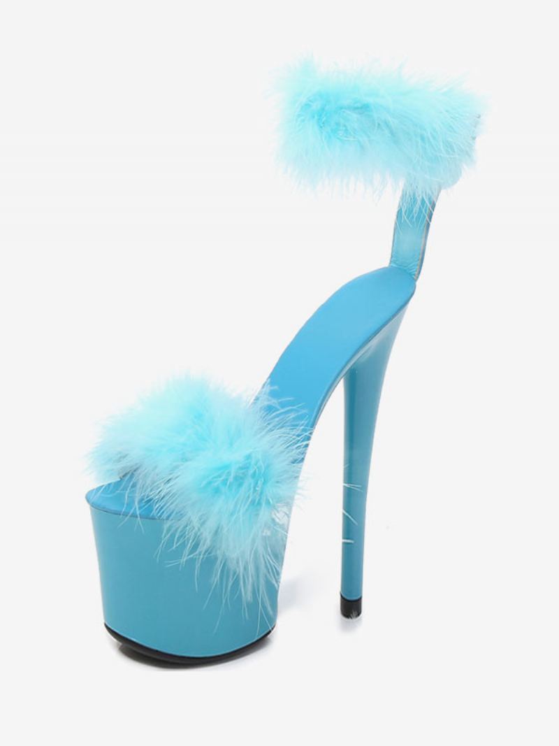 Zwarte Pleaser-laarzen Dames Sexy Platformdansschoenen Met Hoge Hak Kunstveerdetail - Aqua