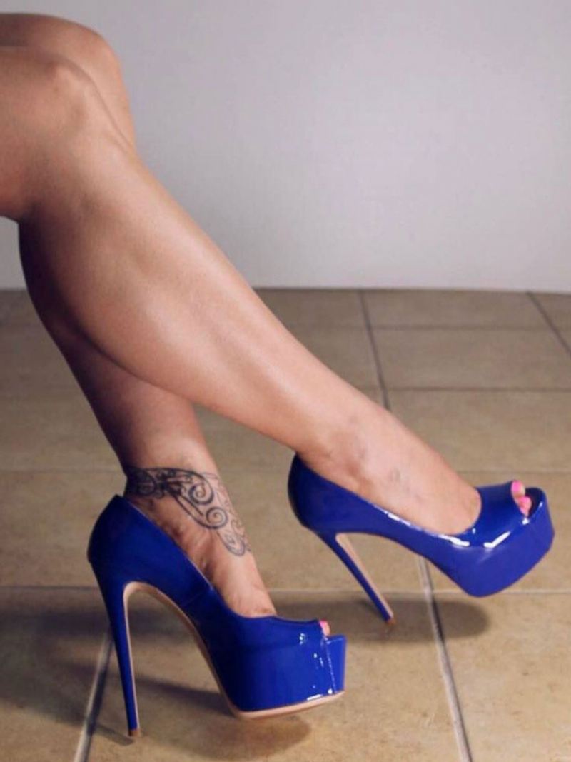 Blauwe Sexy Schoenen Platform Peep Toe Stiletto Hakken Dames Hoge