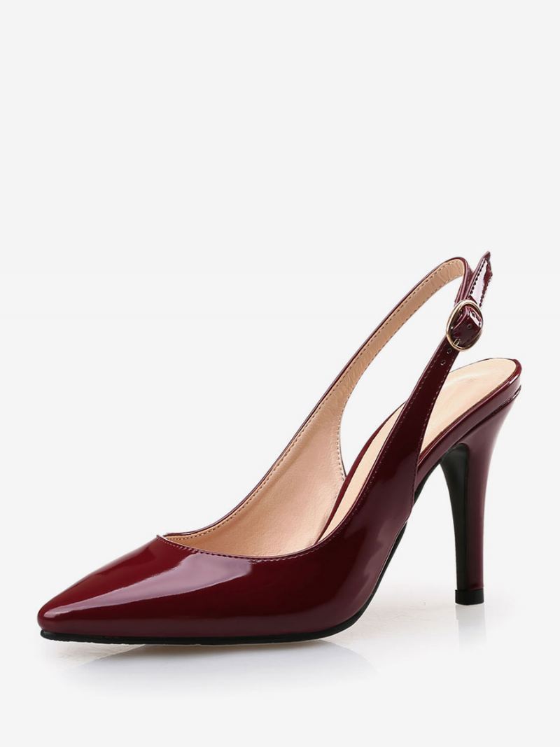 Bordeauxrode Slingback-pumps Dames Lakleren Pumps Met Naaldhak