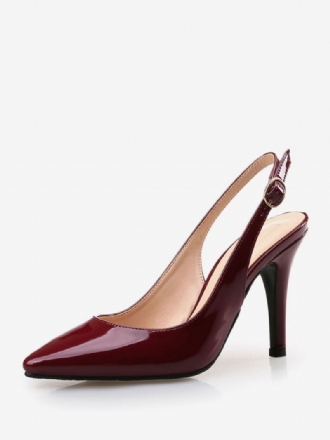 Bordeauxrode Slingback-pumps Dames Lakleren Pumps Met Naaldhak