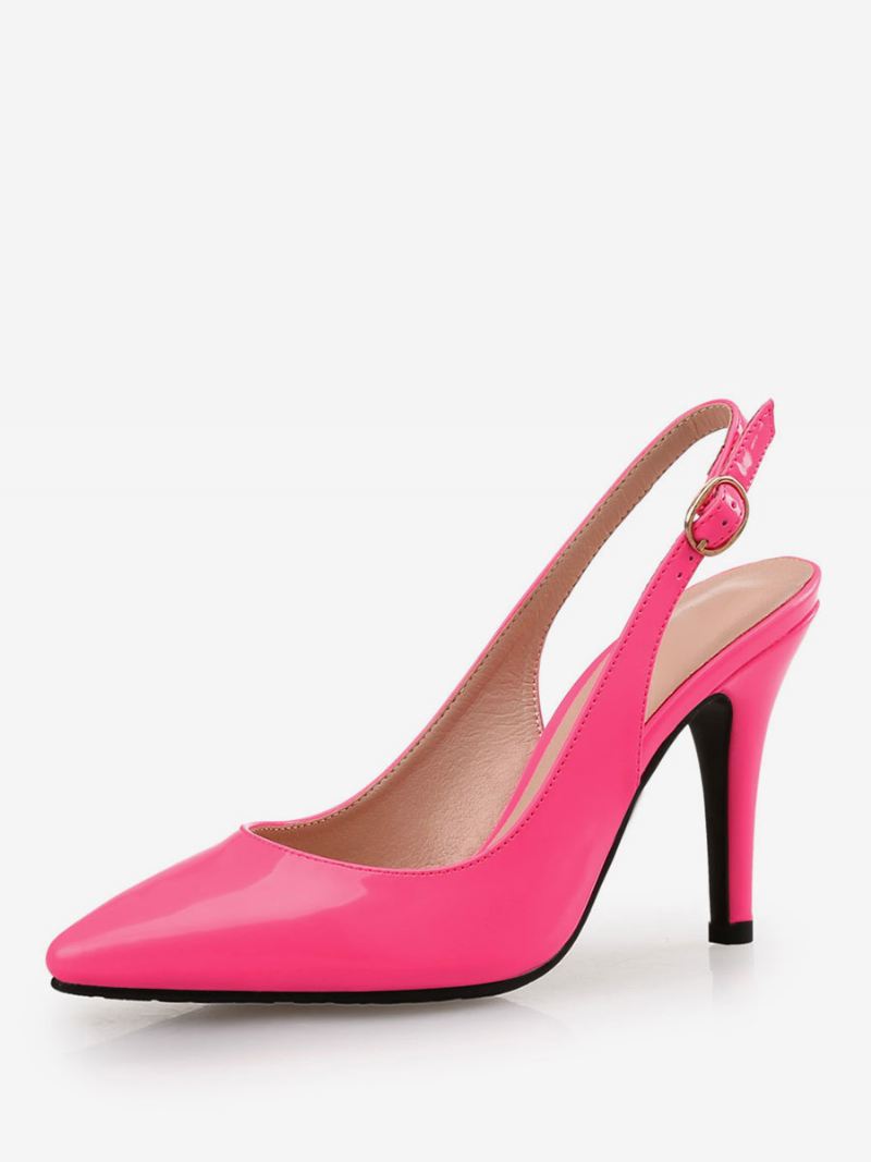 Bordeauxrode Slingback-pumps Dames Lakleren Pumps Met Naaldhak - Fuchsia