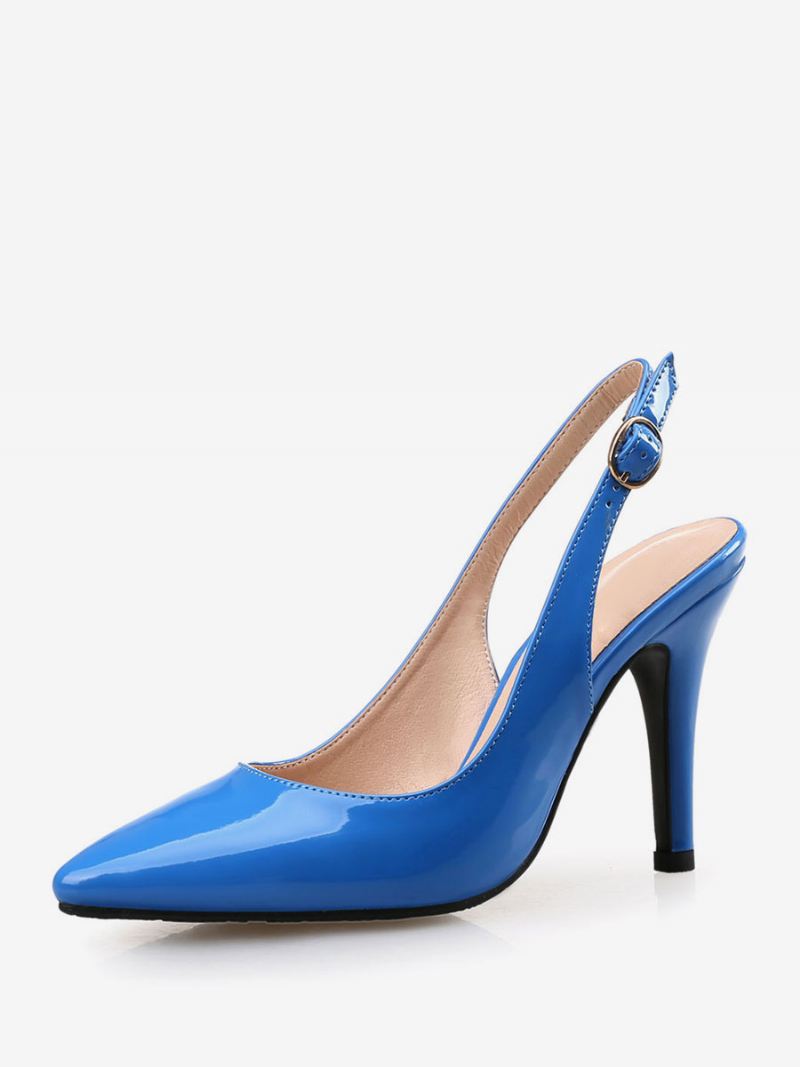 Bordeauxrode Slingback-pumps Dames Lakleren Pumps Met Naaldhak - Blauw