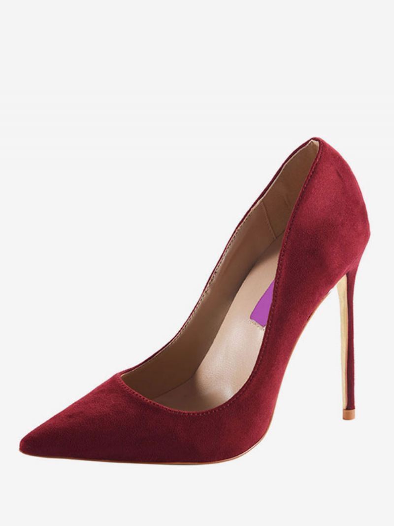 Dames Bordeaux Suède Puntige Neus Basispumps Stiletto Hakken Kleding Schoenen