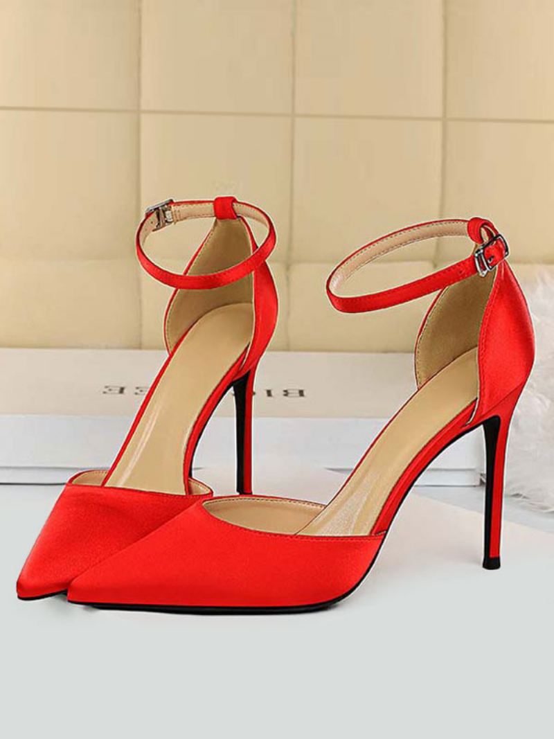 Dames Enkelbandje Hoge Hakken Puntschoen Stiletto Prom Heel Pumps Avondschoenen - Rood