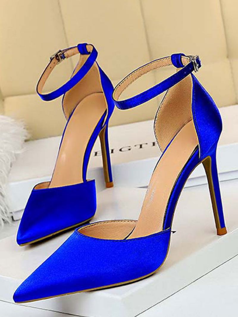 Dames Enkelbandje Hoge Hakken Puntschoen Stiletto Prom Heel Pumps Avondschoenen - Blauw