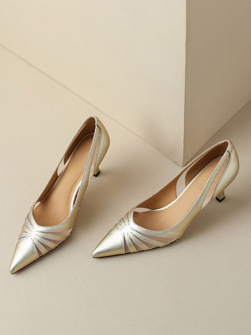 Dames Hakken Pumps Met Puntige Neus Kittenhak Kunstleer - Goud