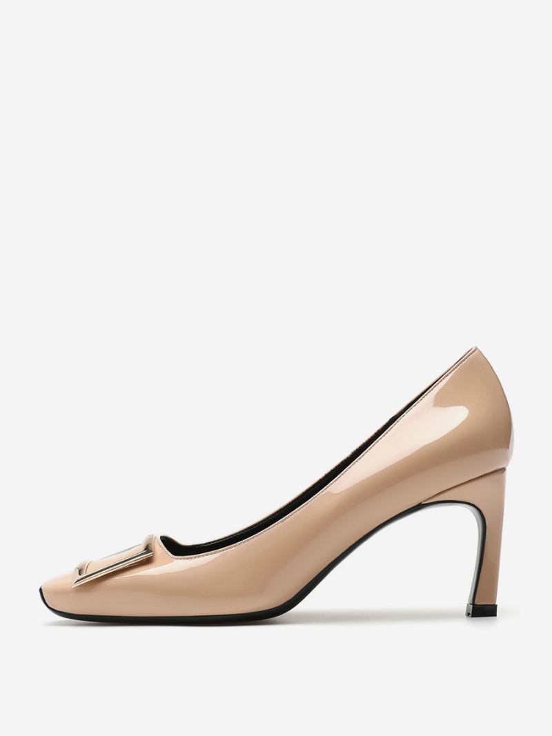 Dames Hoge Hakken Instapper Metalen Details Pumps Mode Vierkante Neus Speciaal Gevormde Hak Pu-leer - Geel / Rood