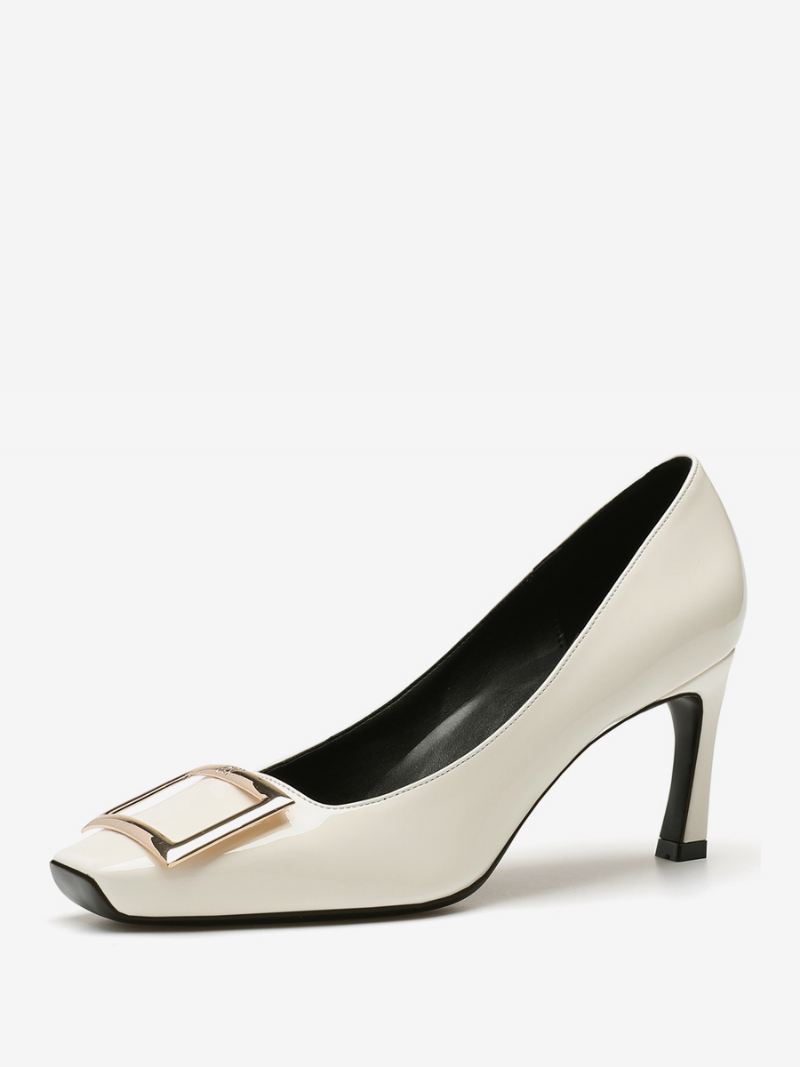 Dames Hoge Hakken Instapper Metalen Details Pumps Mode Vierkante Neus Speciaal Gevormde Hak Pu-leer - Warm Wit